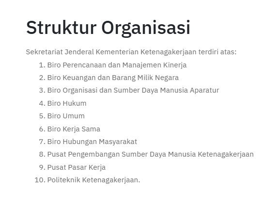 Struktur Organisasi Sekretariat Jenderal Kementerian Ketenagakerjaan RI